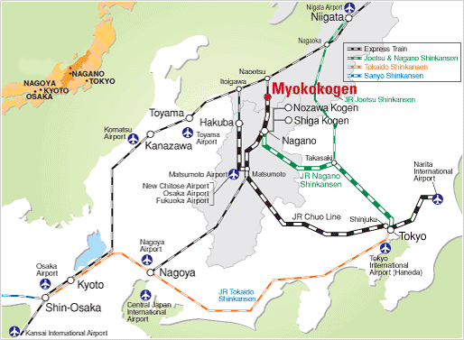 Access map - Tokyo to Nagano, Myoko, Nozawa, Jigokudani and Hakuba